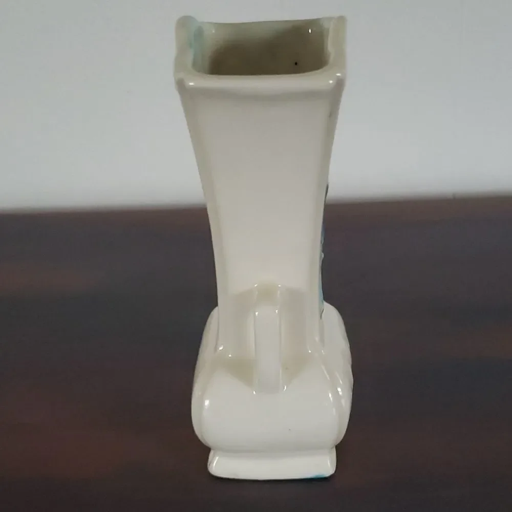 Vintage Ornate Glazed Ceramic White Vase w/Handles